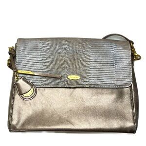 Tahari Metallic Leather and Faux Croc Crossbody Bag
